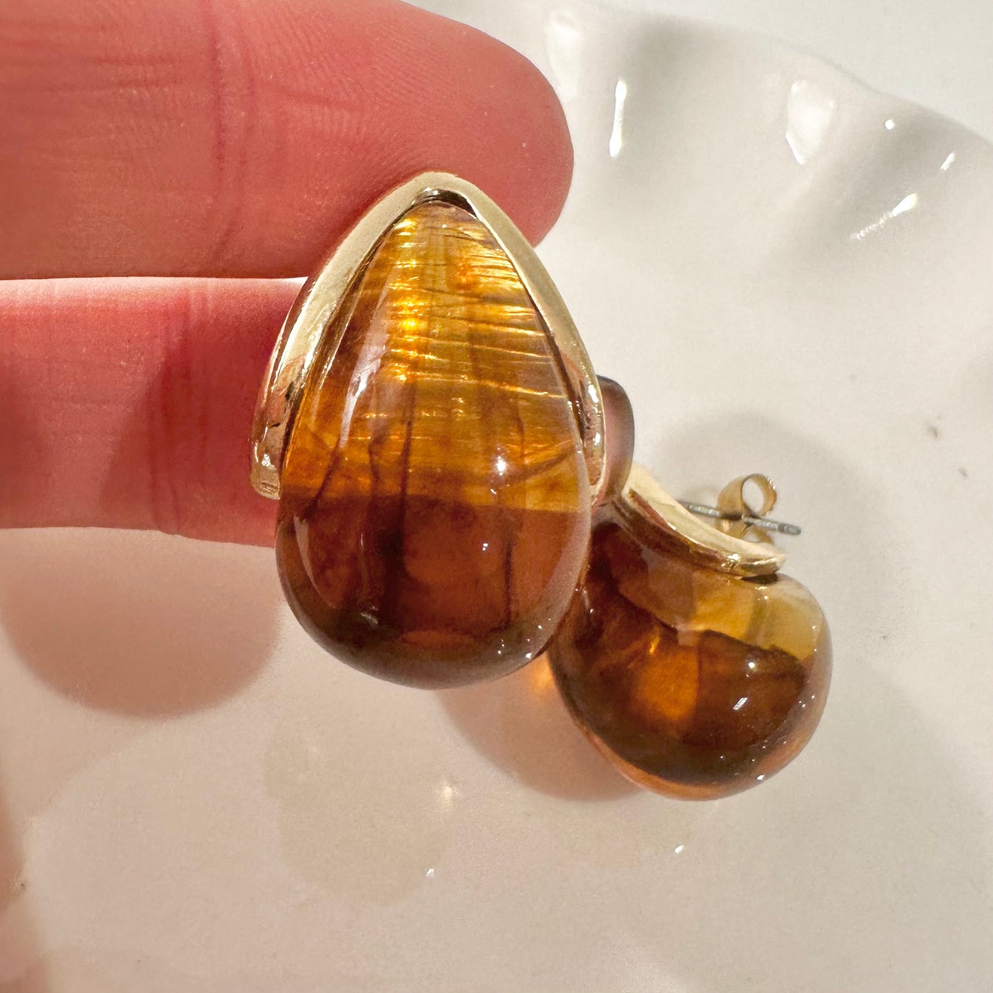 Tortoise Shell Chunky Drop Stud Earrings