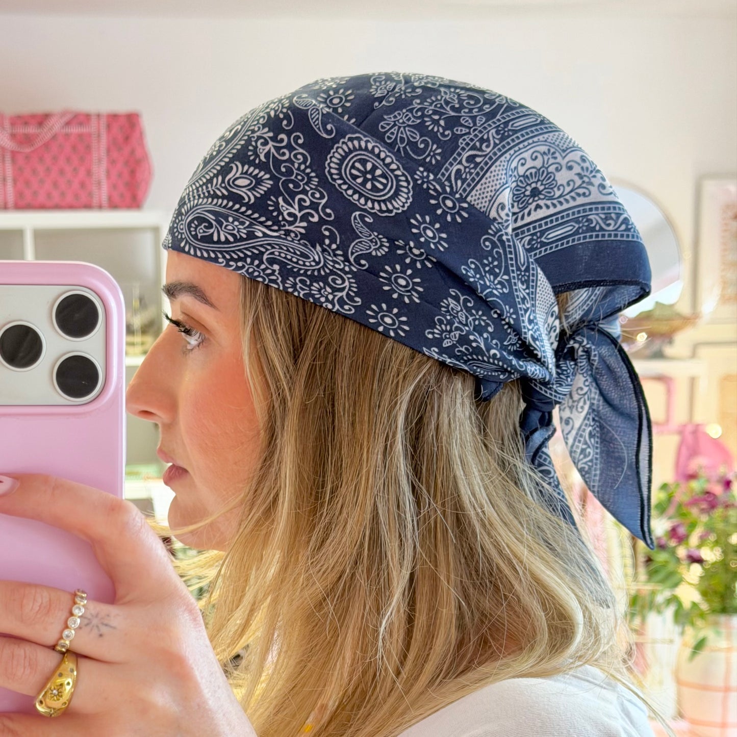 Navy Paisley Print Bandana Scarf