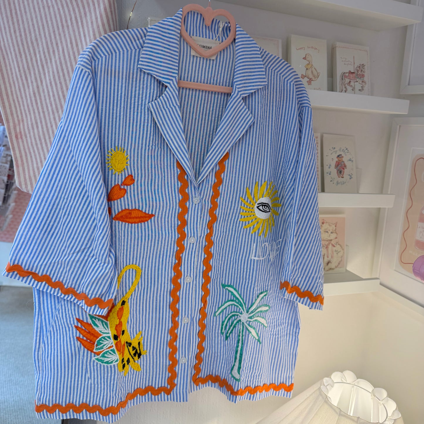 Embroidered Blue Striped Detailed Summer Cotton Shirt