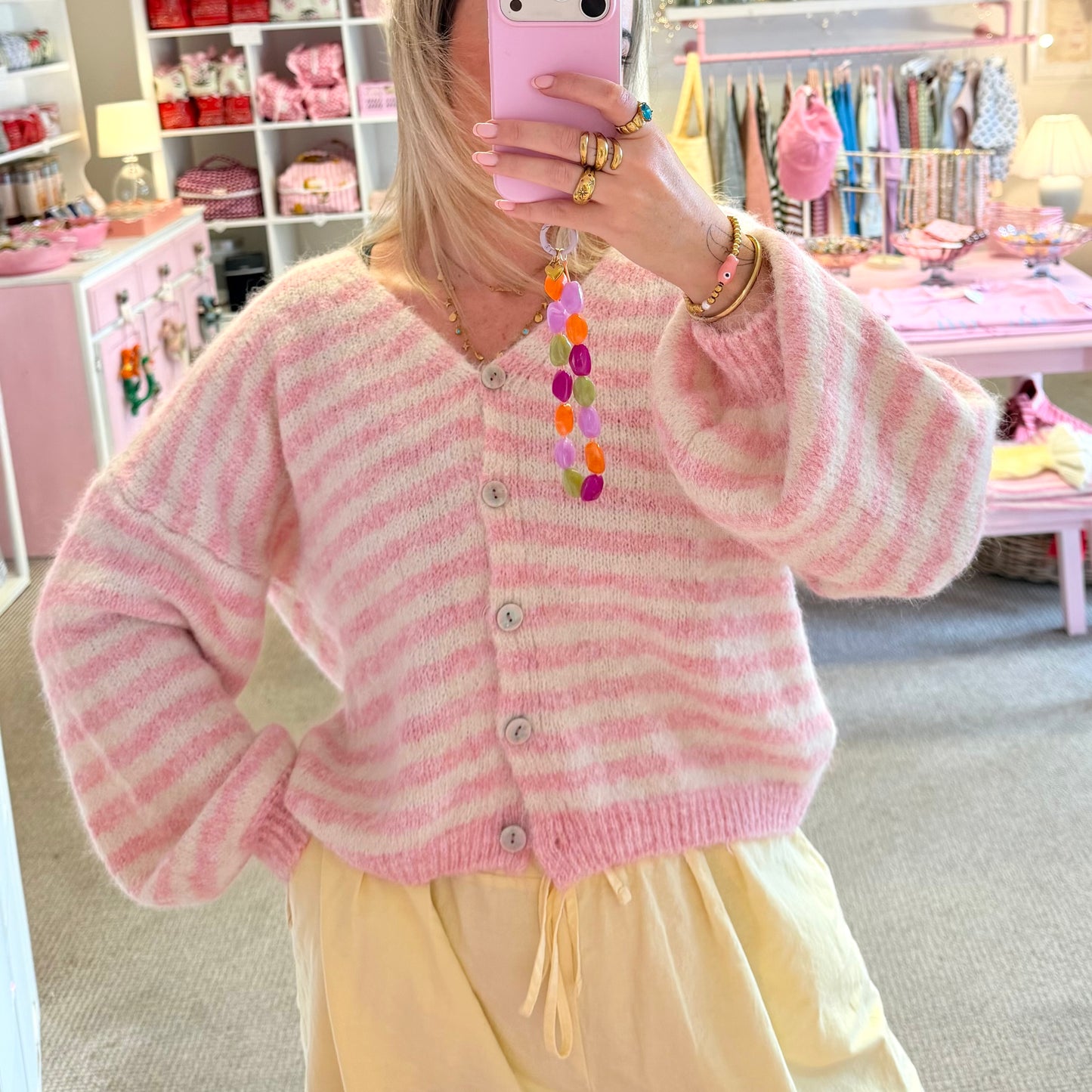 Pink & White Super Soft Stripe Cardigan