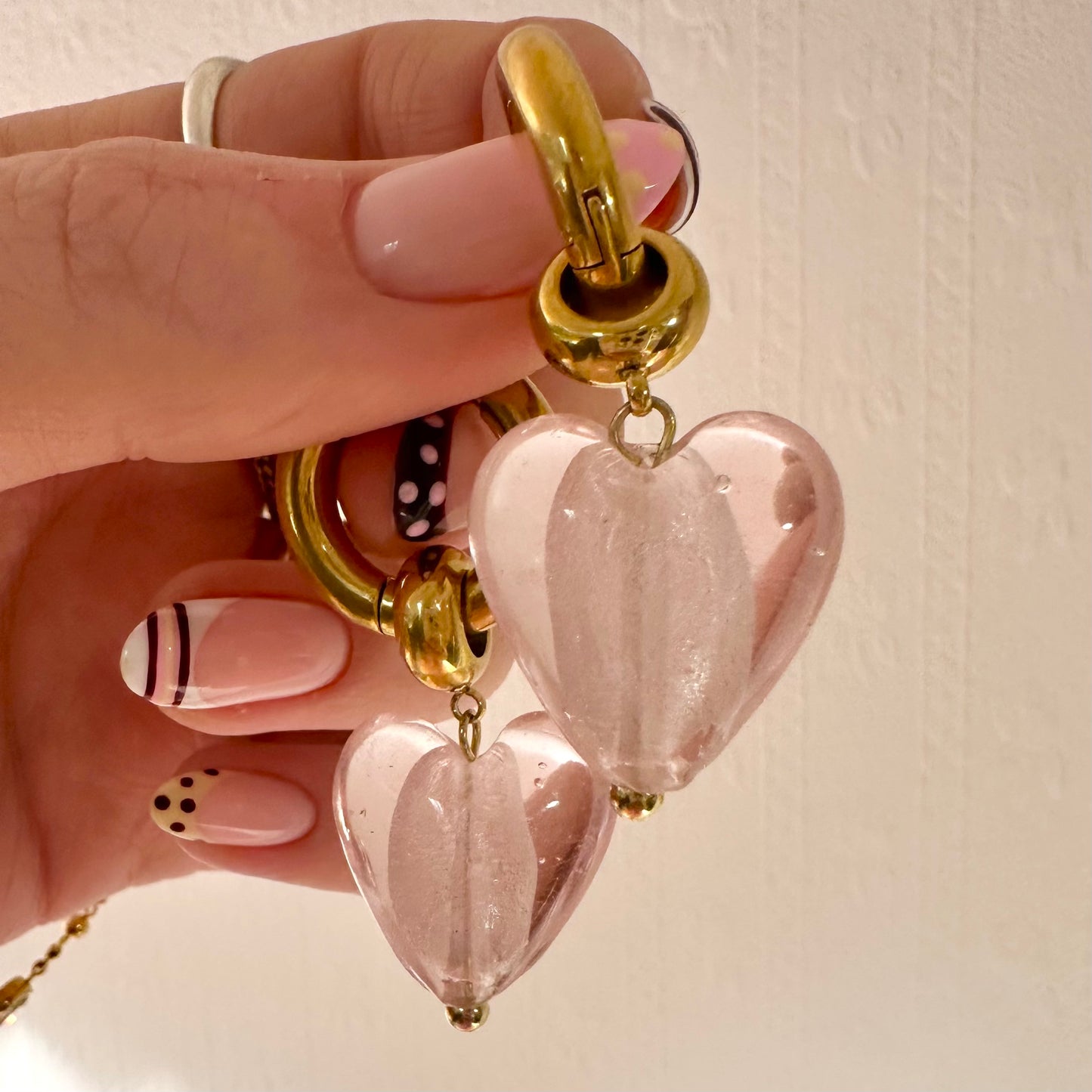 Baby Pink Bead Heart Drop Earrings
