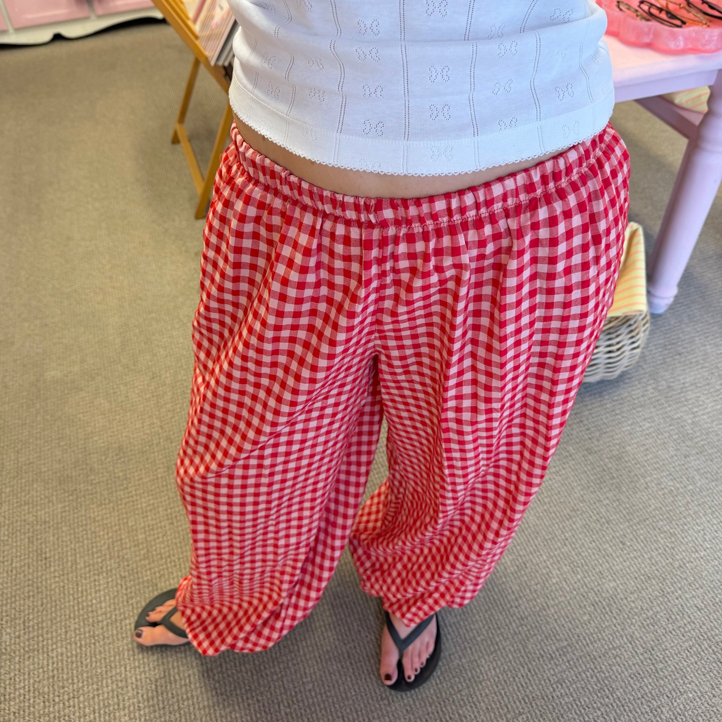 Gingham Cotton Baggy Cuffed Trousers (3 colourways)