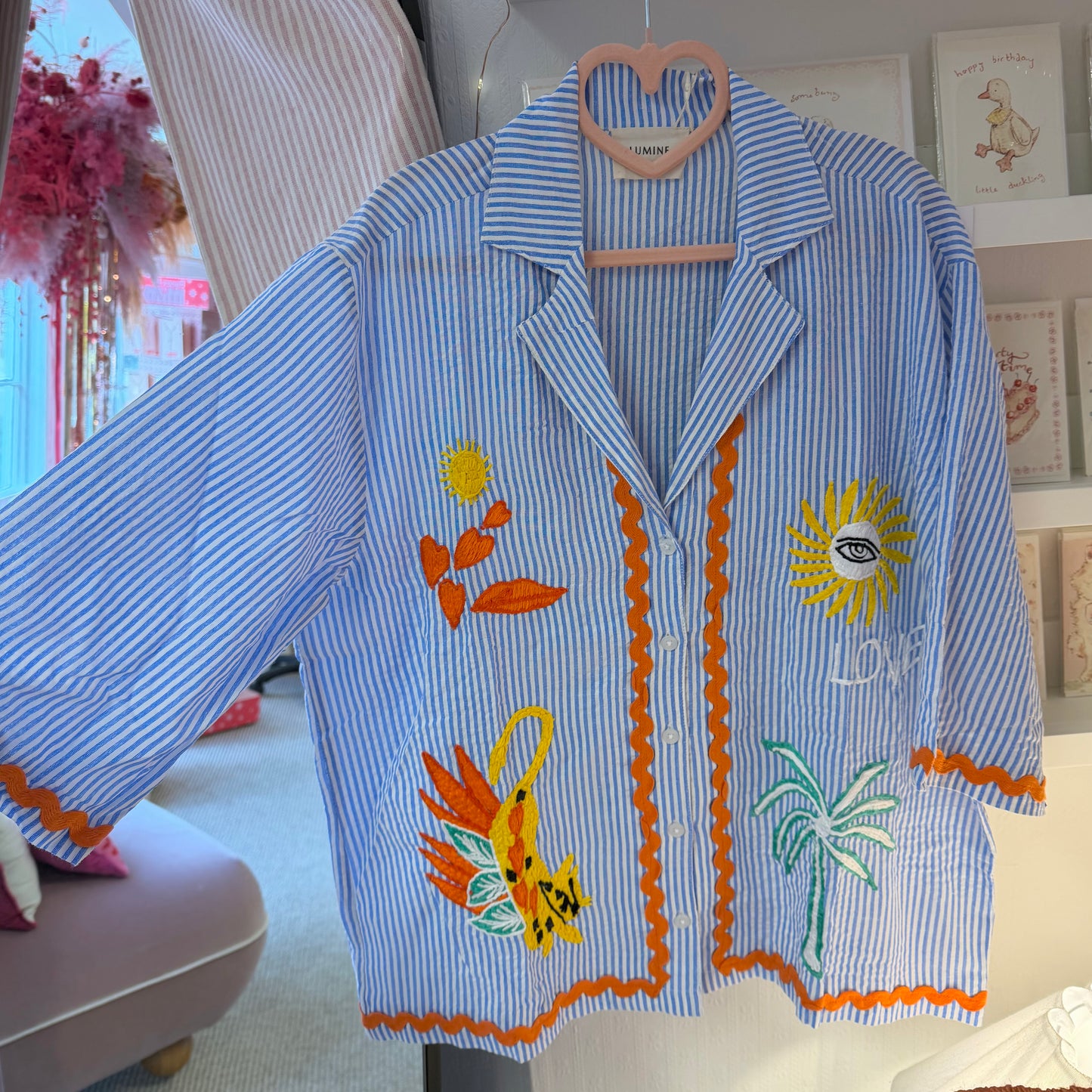 Embroidered Blue Striped Detailed Summer Cotton Shirt