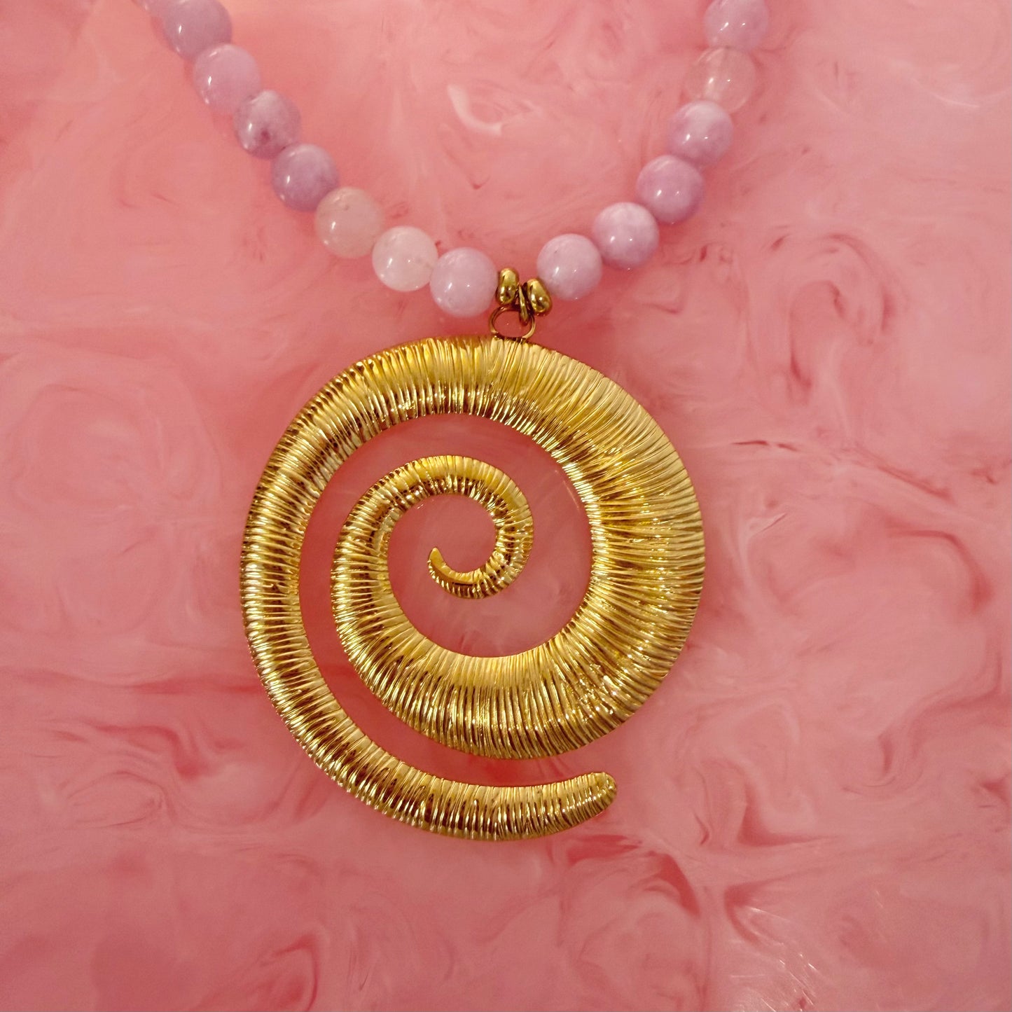 🩷 Blush Pink Beaded Swirl Pendant Necklace (Waterproof)
