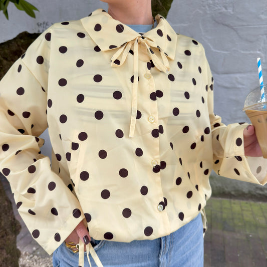 🤎 Yellow Light Weight Jacket With Brown Polka Dots