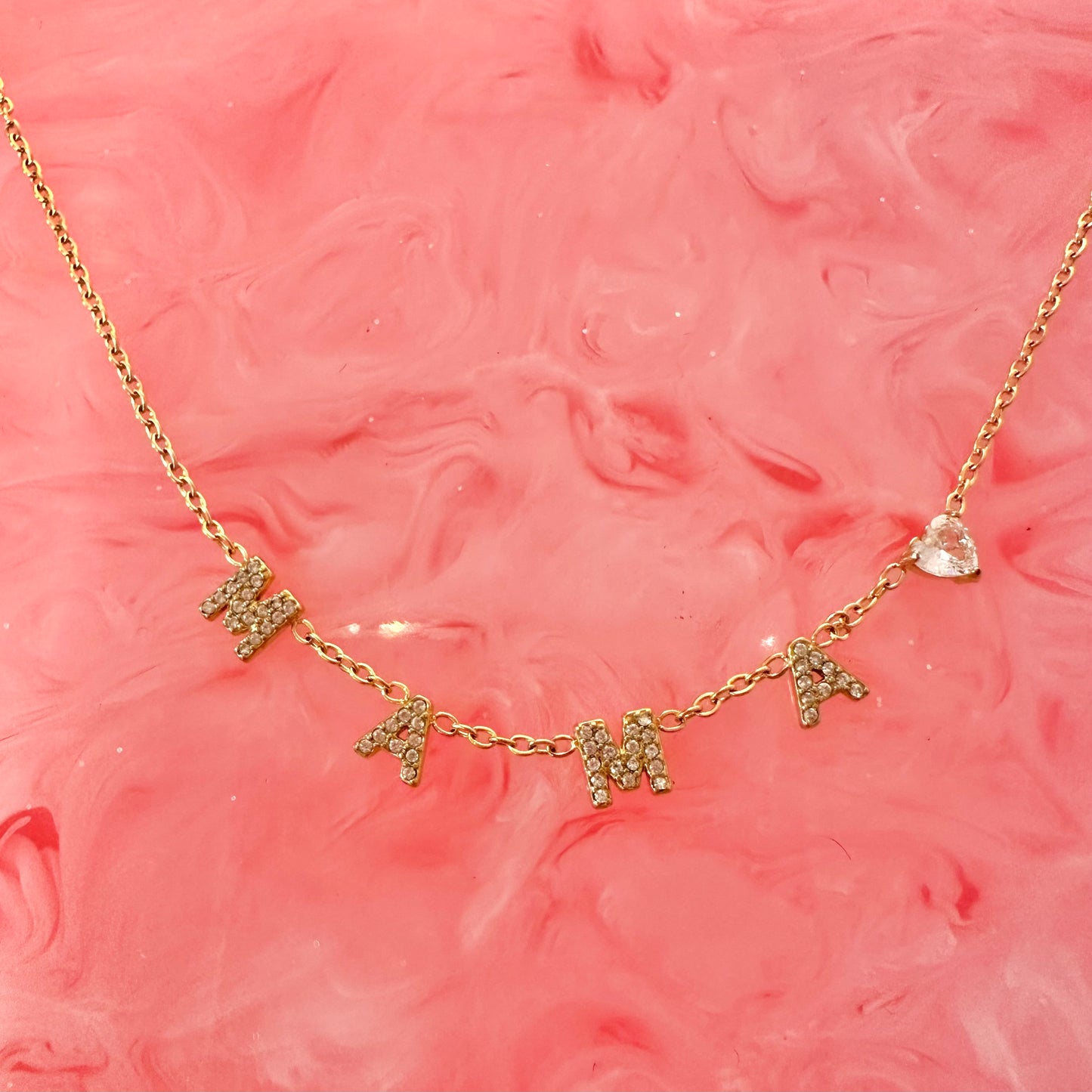 ‘Mama’ Sparkly Name Necklace With Diamanté Heart
