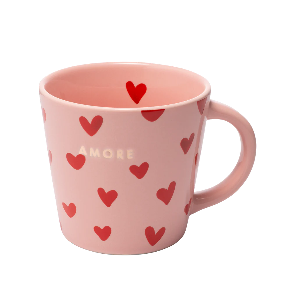 💌 ‘AMORE’ Pink & Red Heart Coffee Cup