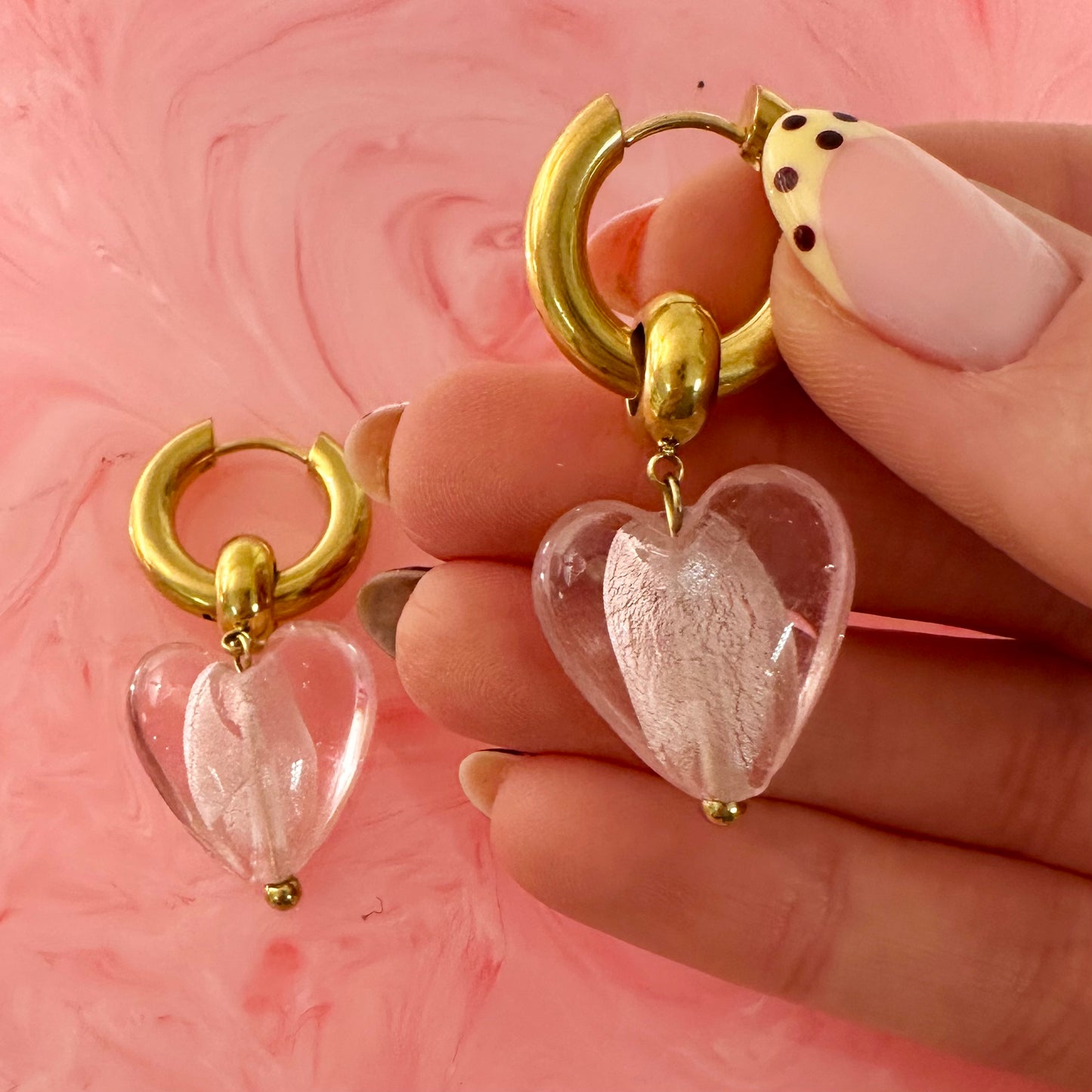 Baby Pink Bead Heart Drop Earrings