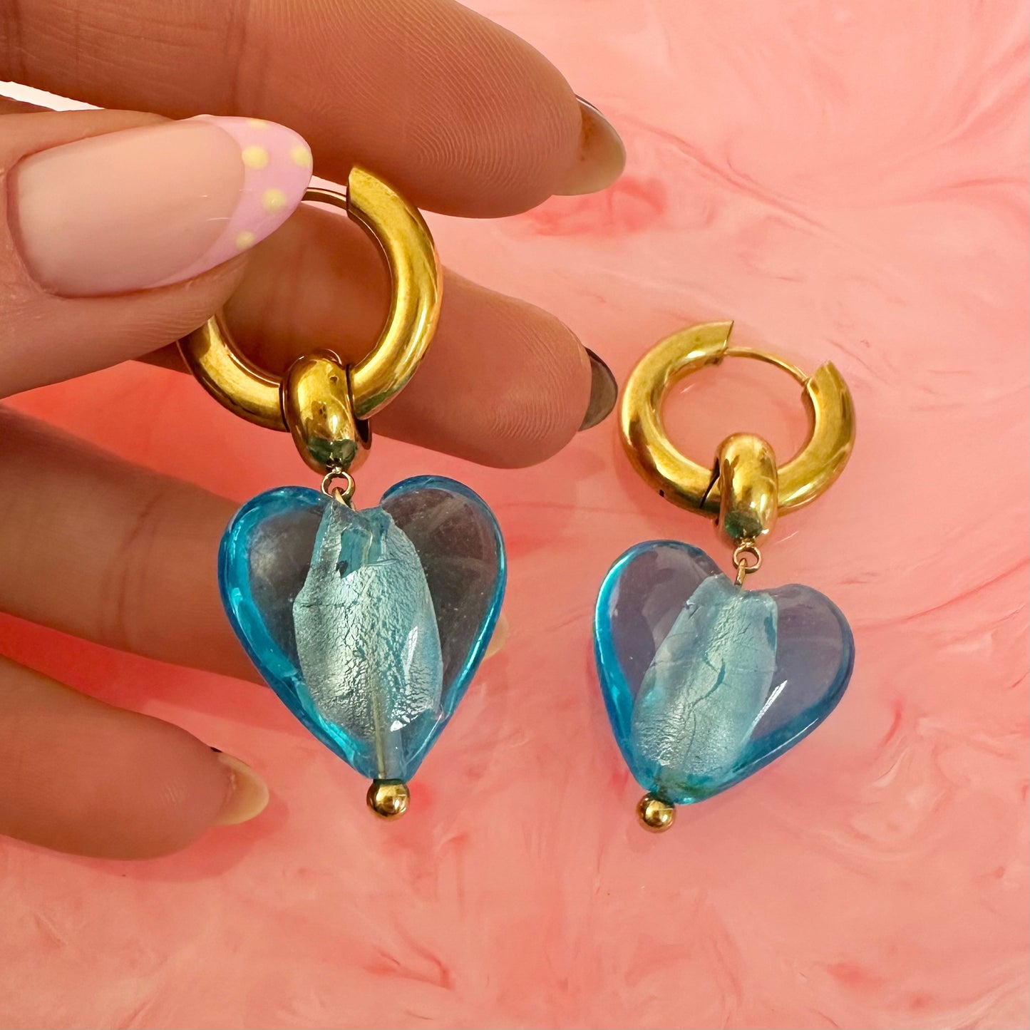 Turquoise Blue Bead Heart Drop Earrings
