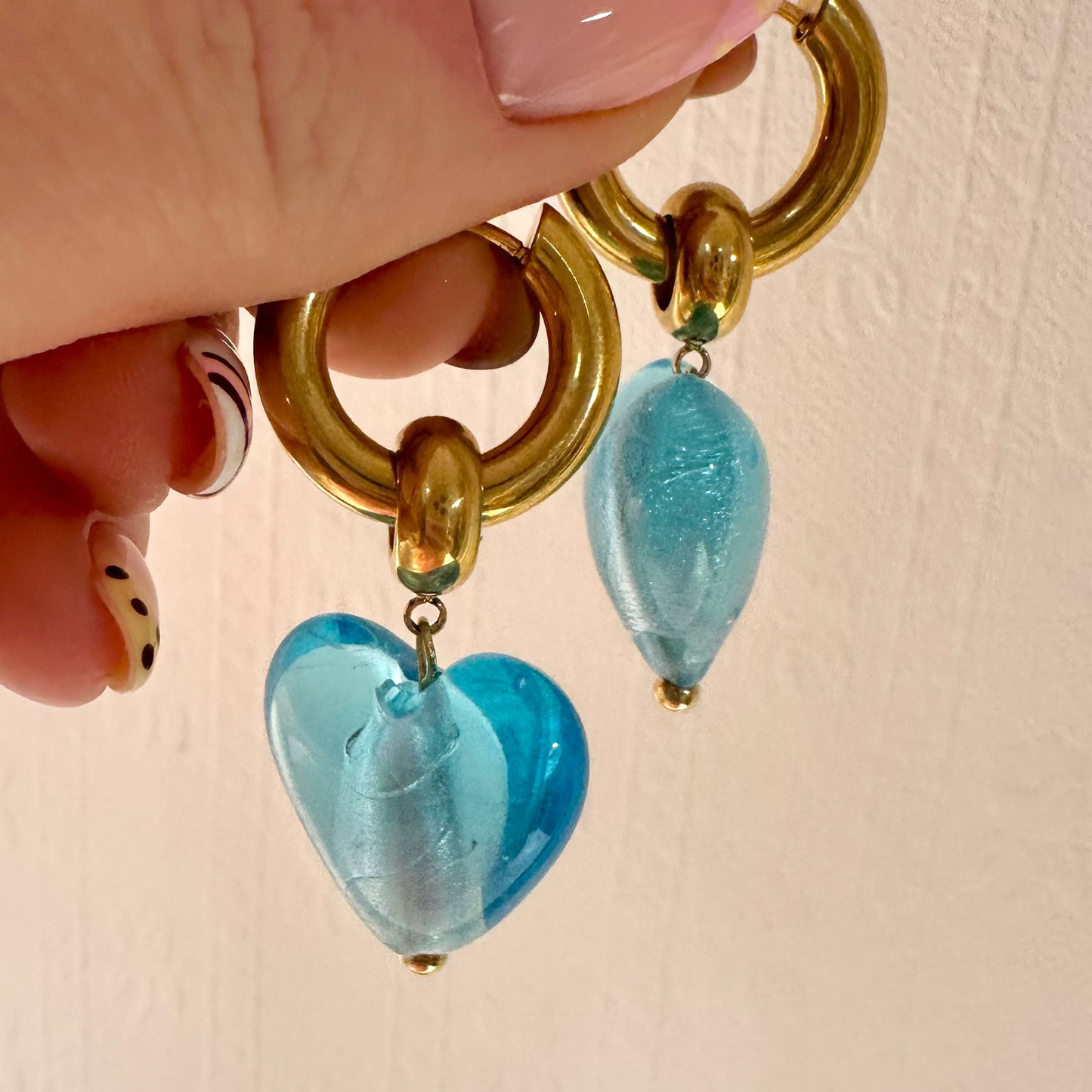 Turquoise Blue Bead Heart Drop Earrings