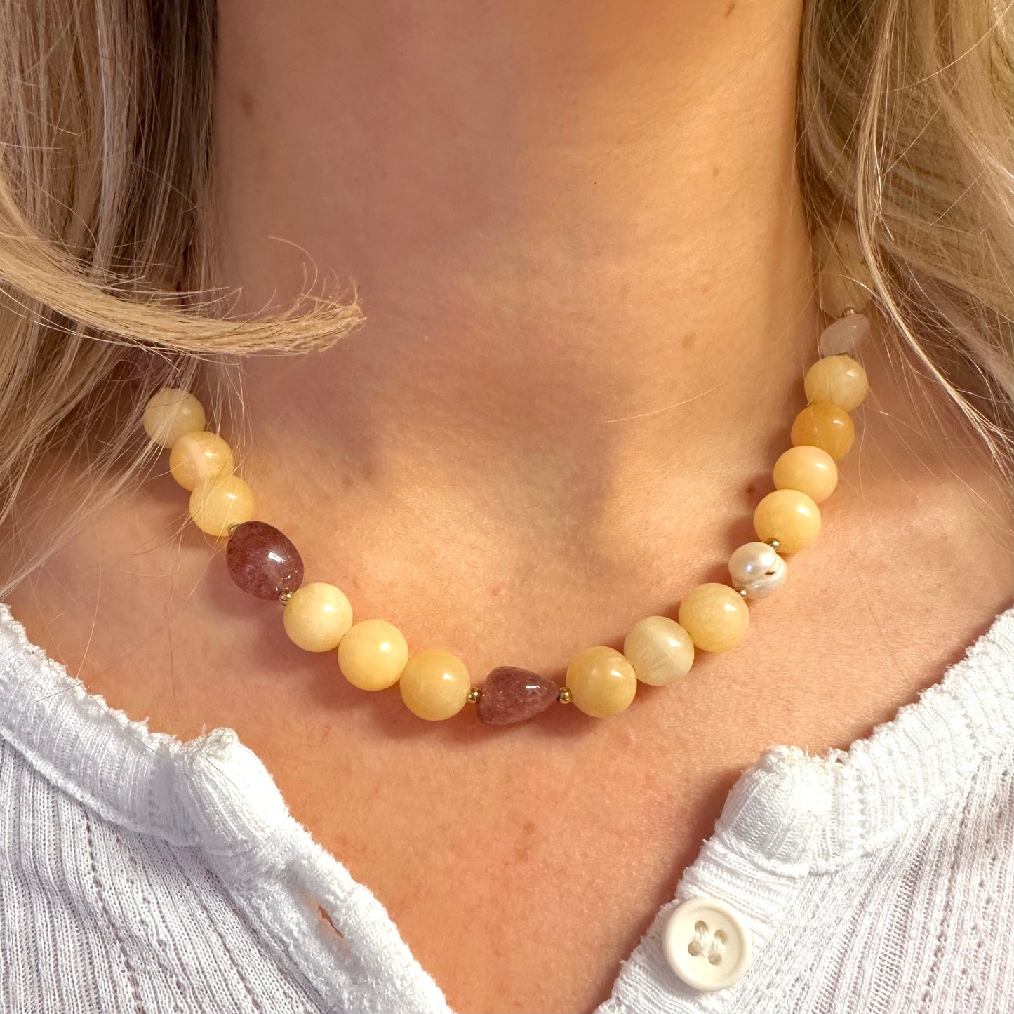 Sunbeam Yellow & Pearl Beaded Chunky Necklace