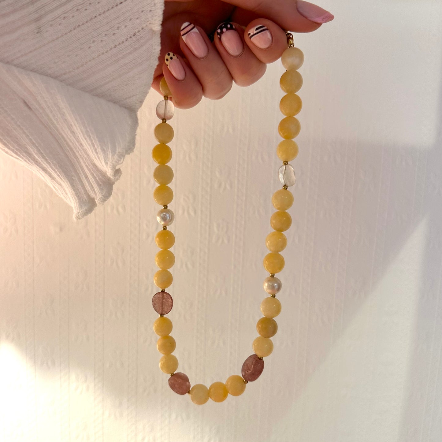 Sunbeam Yellow & Pearl Beaded Chunky Necklace
