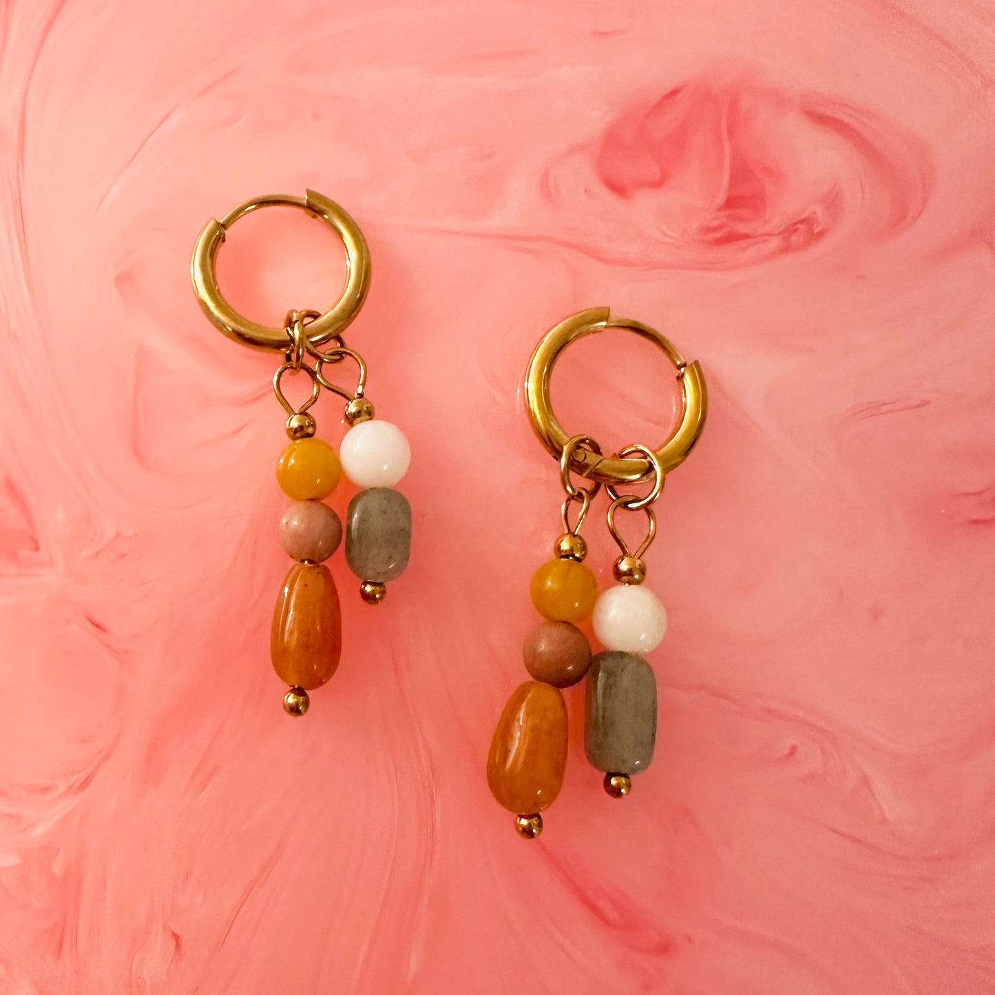 🌸 Spring Bead Drop Charm Hoop Earrings
