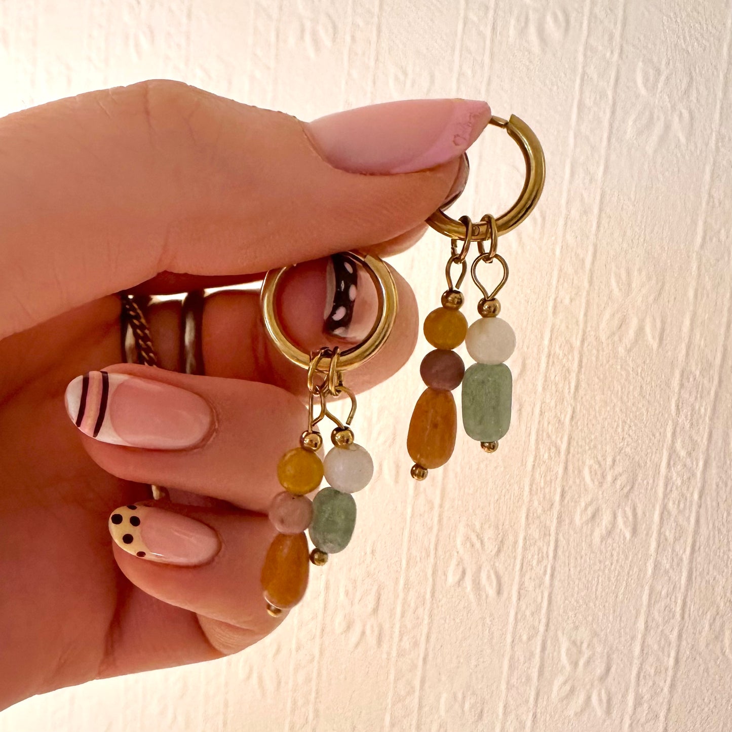 🌸 Spring Bead Drop Charm Hoop Earrings