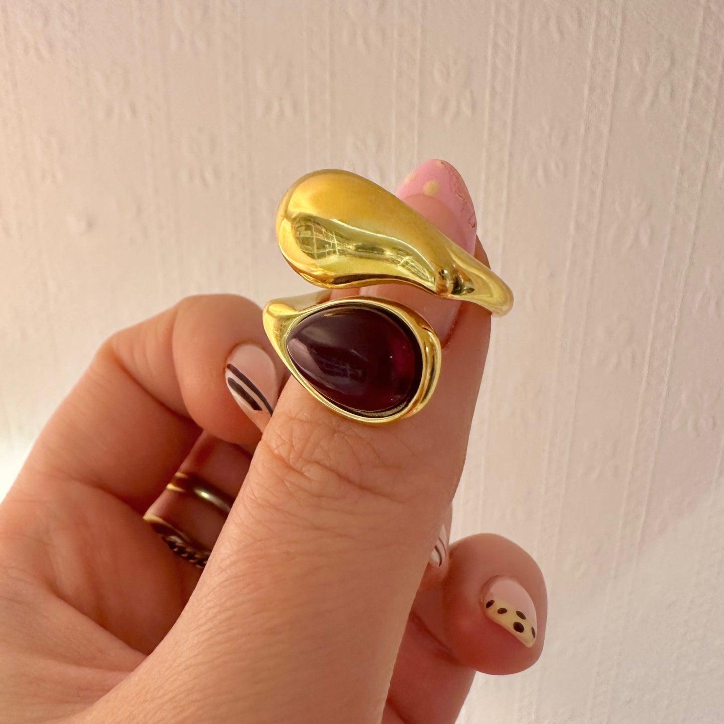 Chunky Open Statement Ring (Burgundy or Pearl)