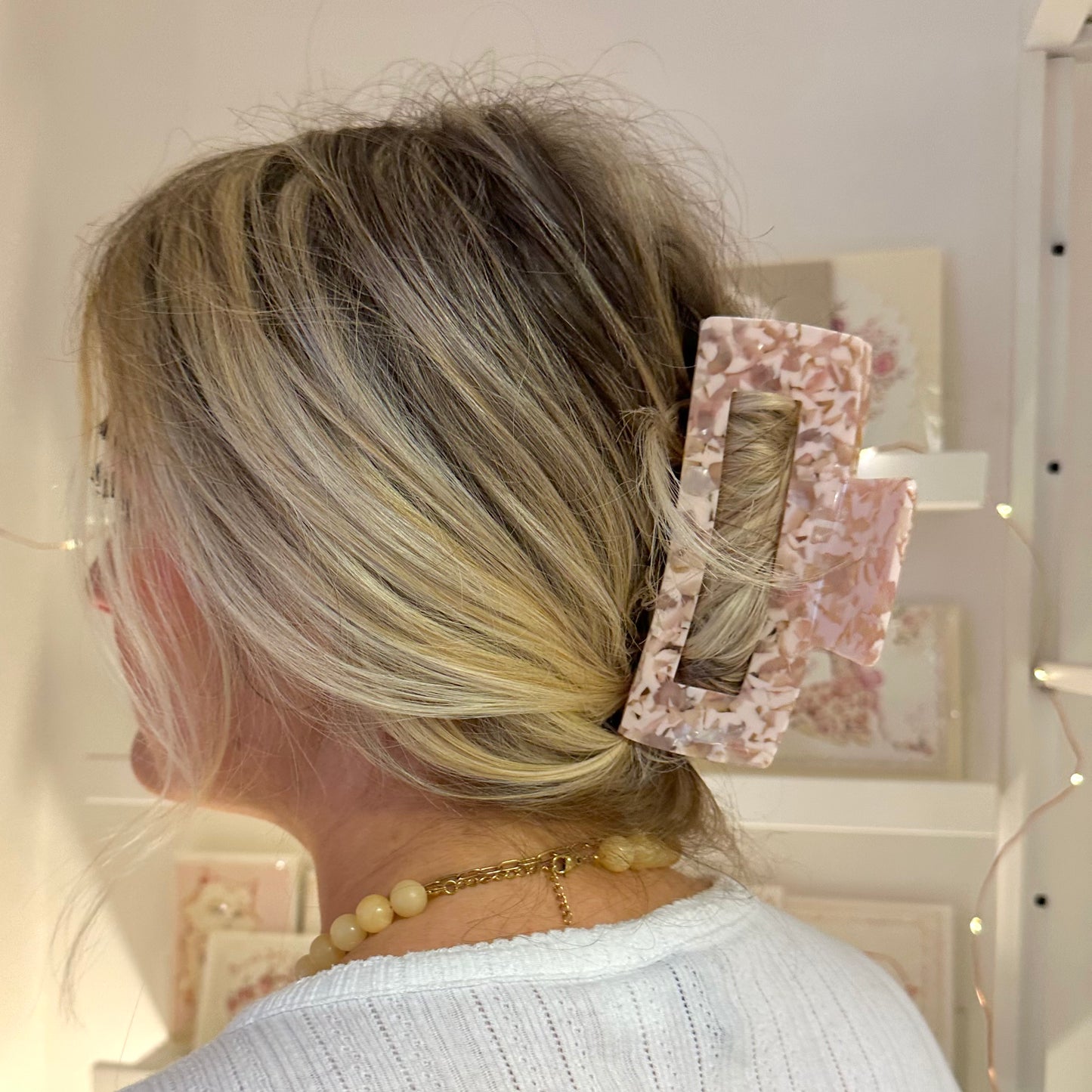 Pink & Beige Marble XL Claw Clip