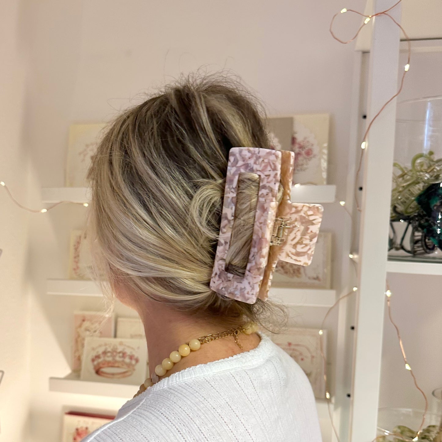 Pink & Beige Marble XL Claw Clip