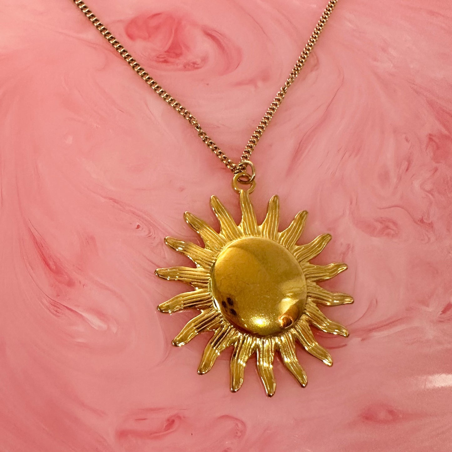 Gold Necklace With Large Sun Pendant