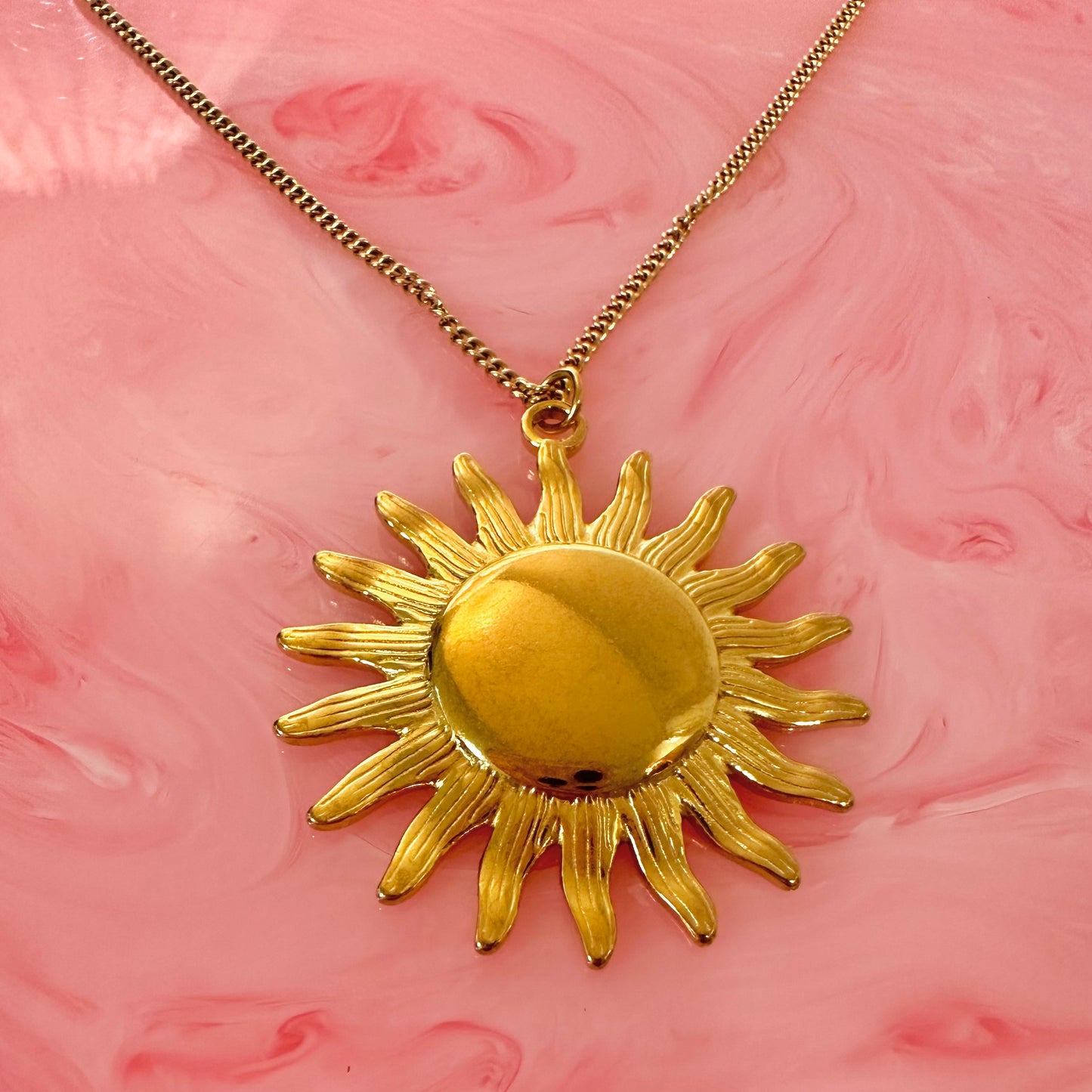 Gold Necklace With Large Sun Pendant