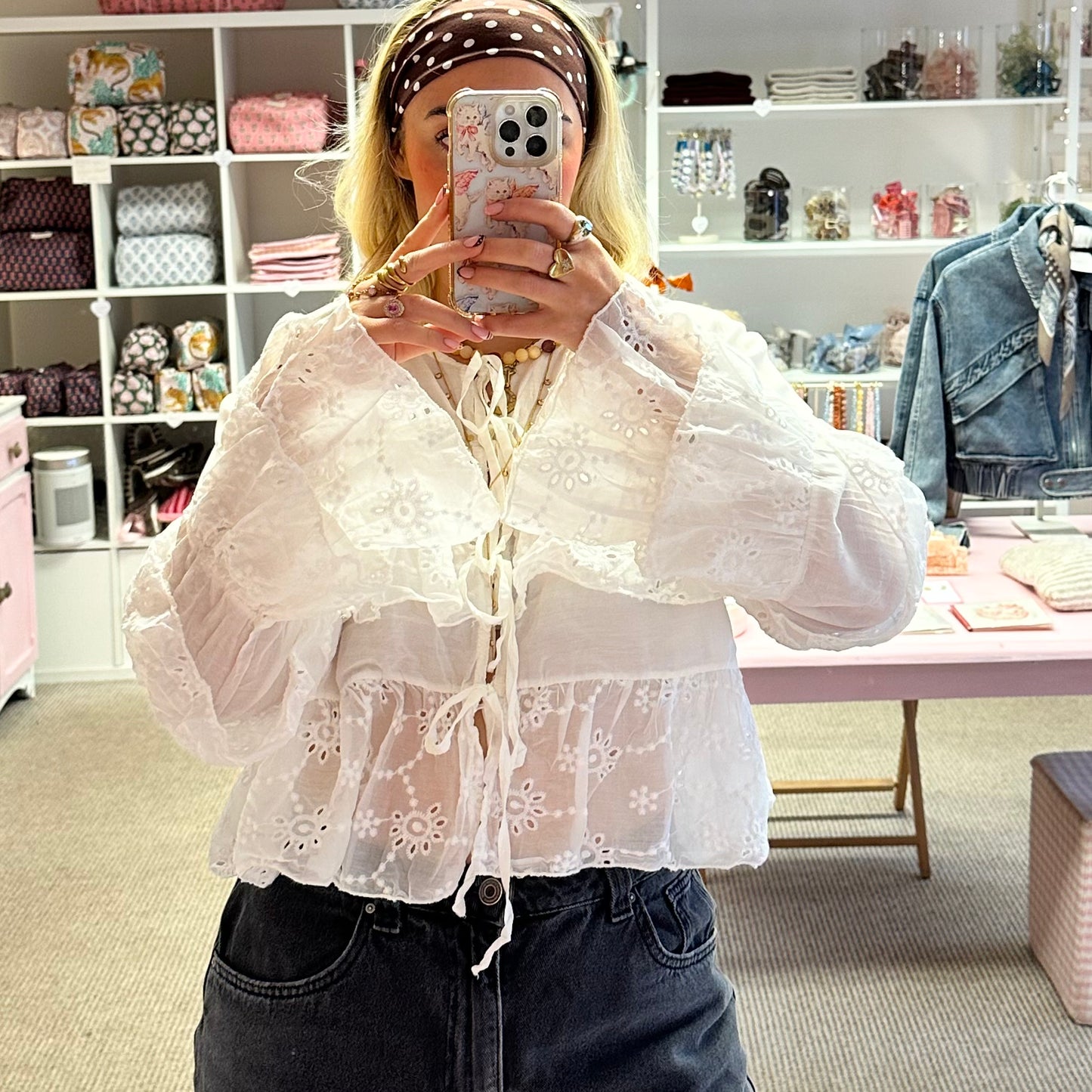 White Broderie Tie Up Blouse