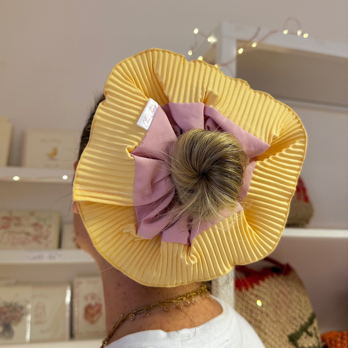 🌸Super Large Pink and Yellow Spring Scrunchie
