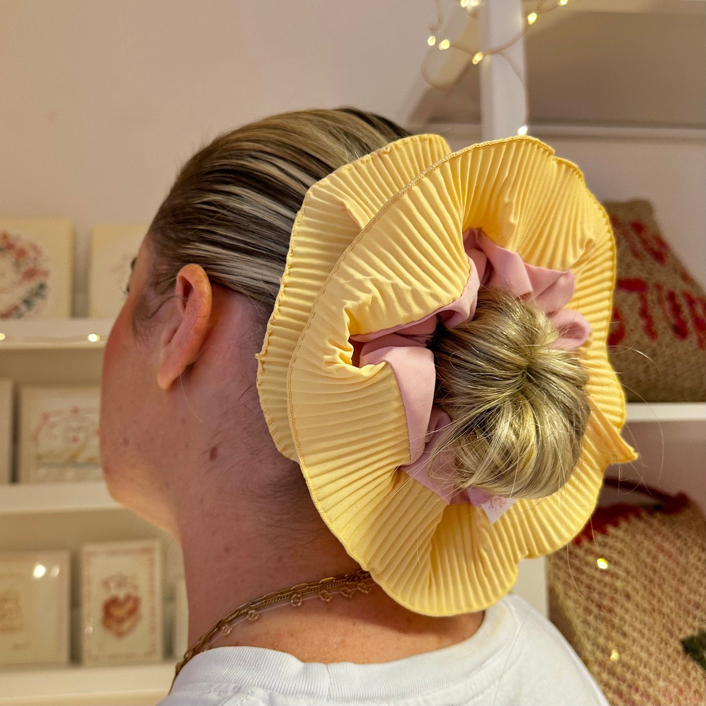 🌸Super Large Pink and Yellow Spring Scrunchie