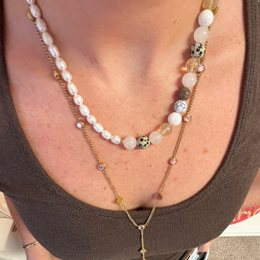 Half & Half Multitone Neutral Beaded Necklace