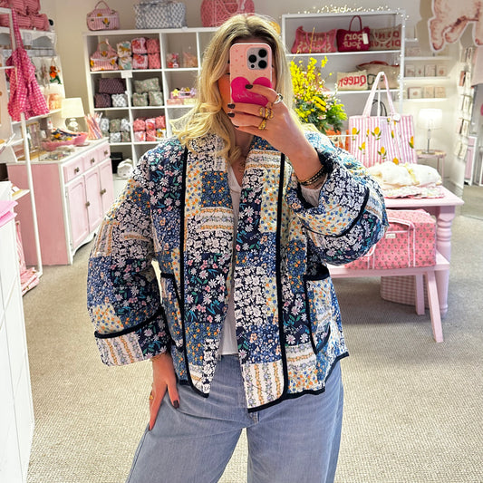 Floral Quilted Blue Quilted Jacket