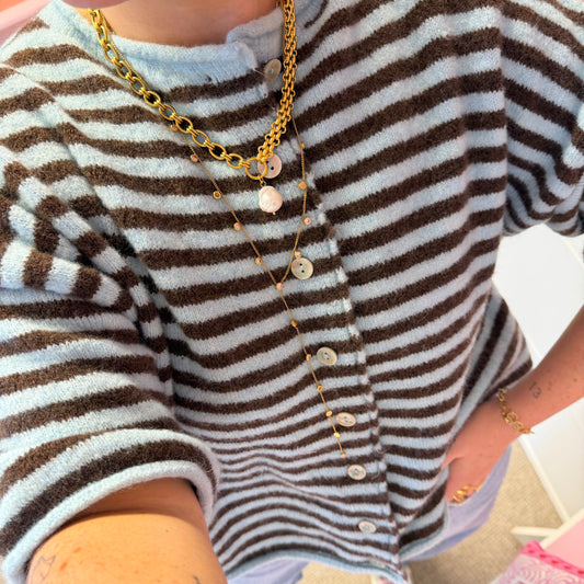 Brown & Blue Striped Short Sleeve Cardigan