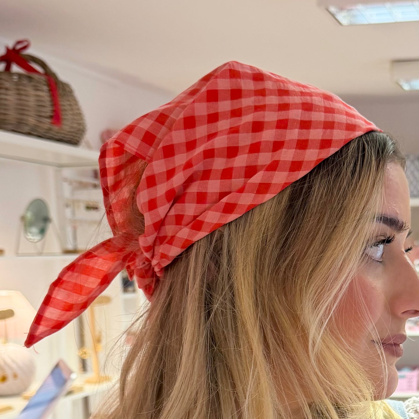 Red & Pink Gingham Cotton Bandana