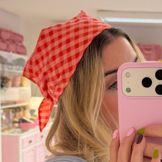 Red & Pink Gingham Cotton Bandanna