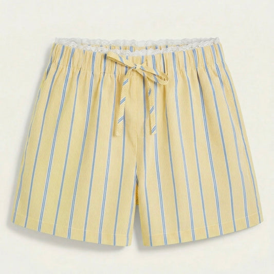 Cotton Yellow & Blue Striped Shorts