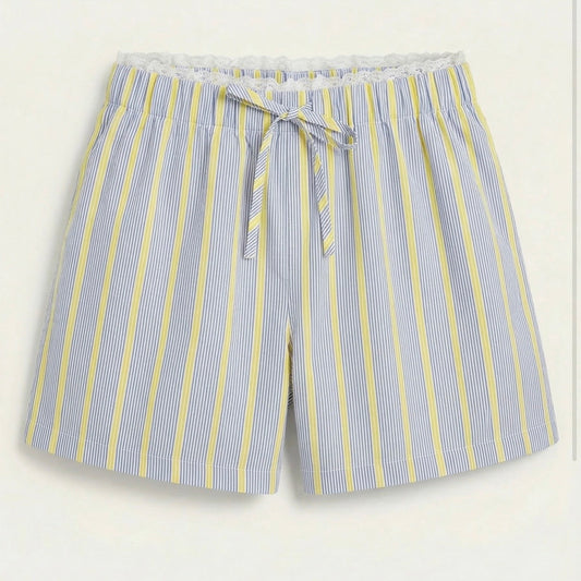 Cotton Blue & Yellow Striped Shorts