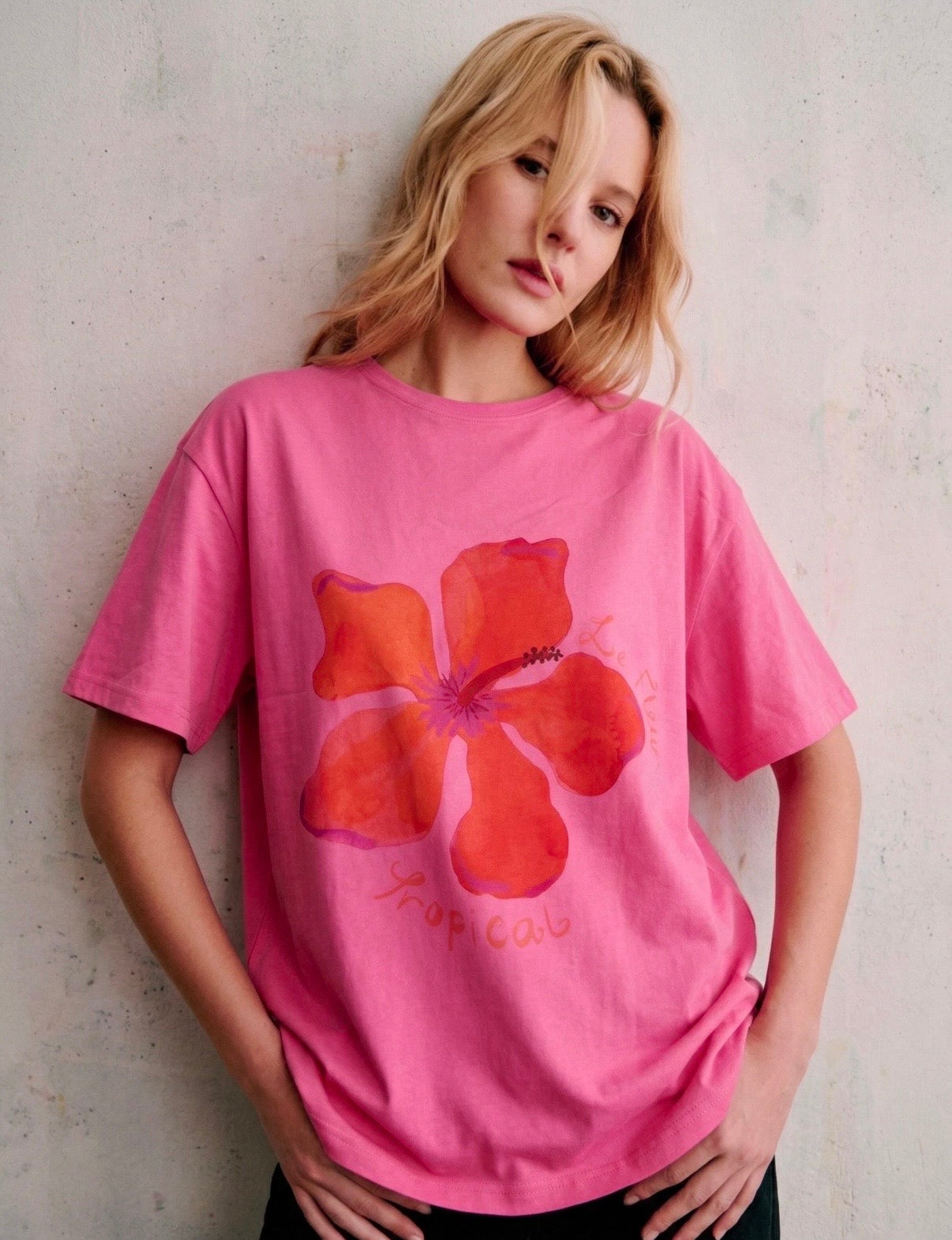 Pink & Red Hibiscus Flower Cotton Oversize Tee 🌸