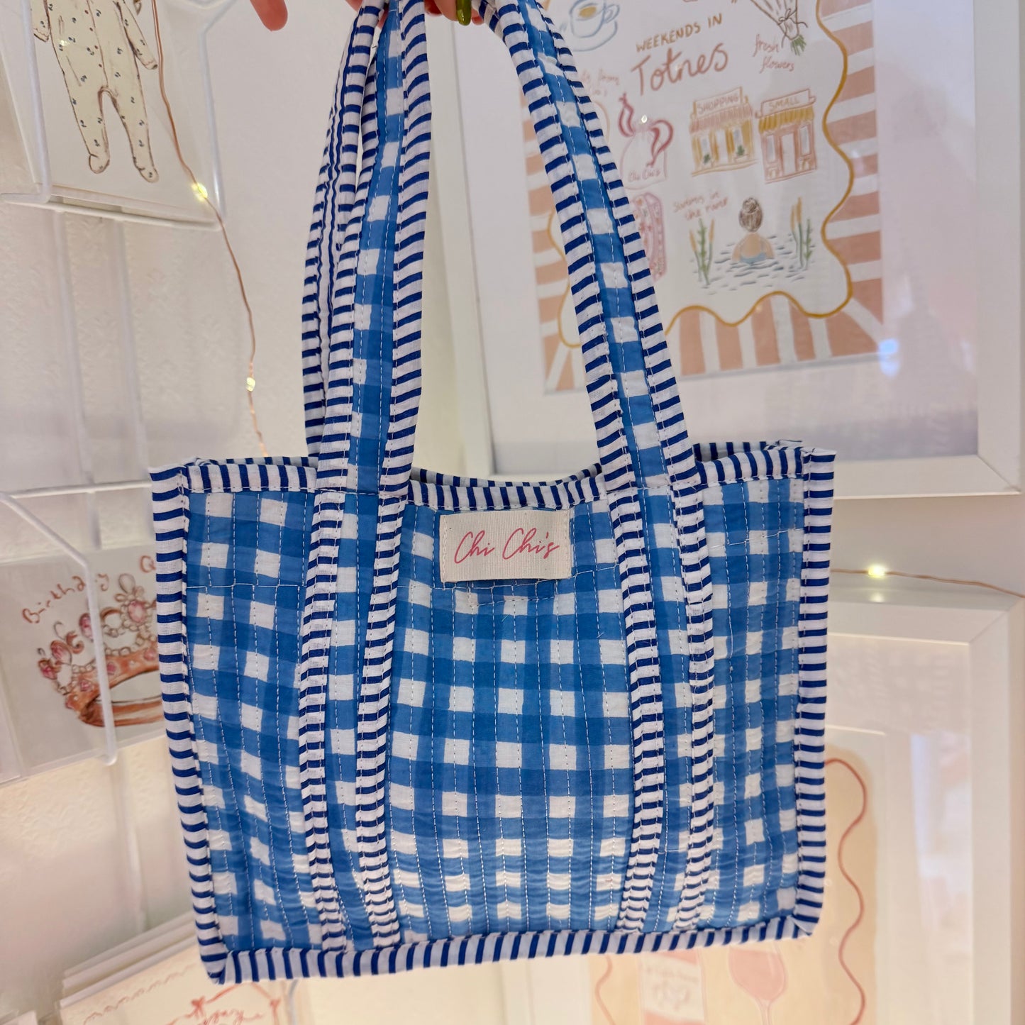 Blue Mini Gingham Tote Bag