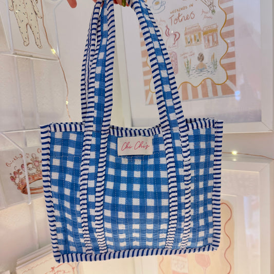 Blue Mini Gingham Tote Bag