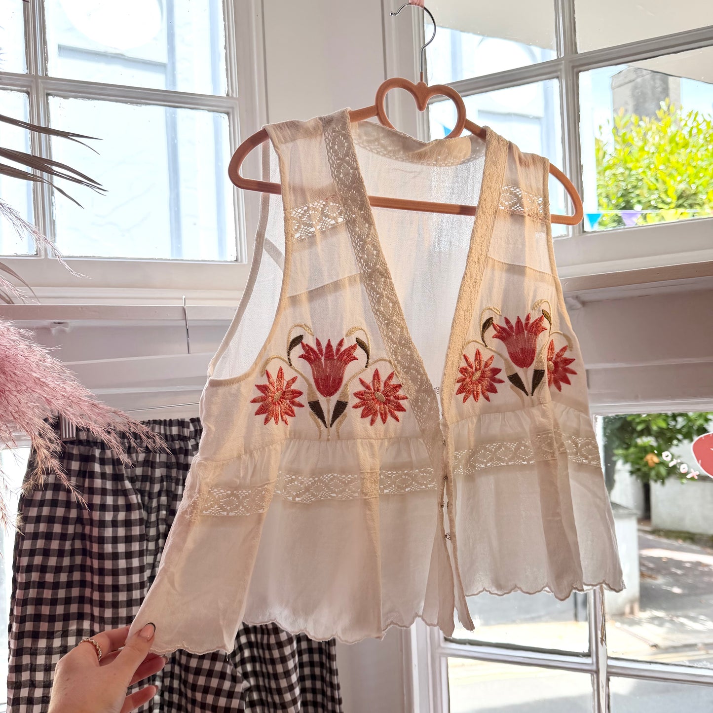 Boho Floral Design White Waistcoat Blouse