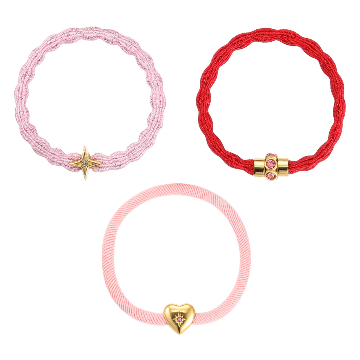 Bijoux De Mimi's Pink & Red Gold Bracelet Hair Tie Set