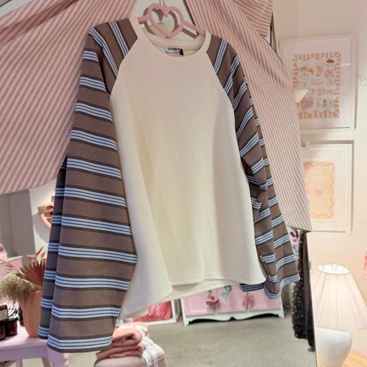 Brown & Blue Stripe Long Sleeve Cotton Sweatshirt