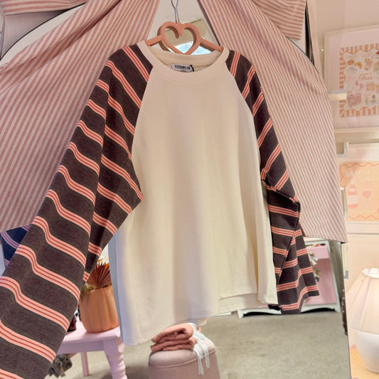 Burgundy Stripe Long Sleeve Cotton Sweatshirt