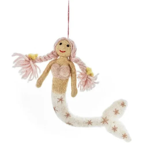 Sandy White & Pink Felt Hanging Mermaid