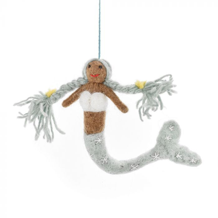 River Blue & White Felt Hanging Mermaid